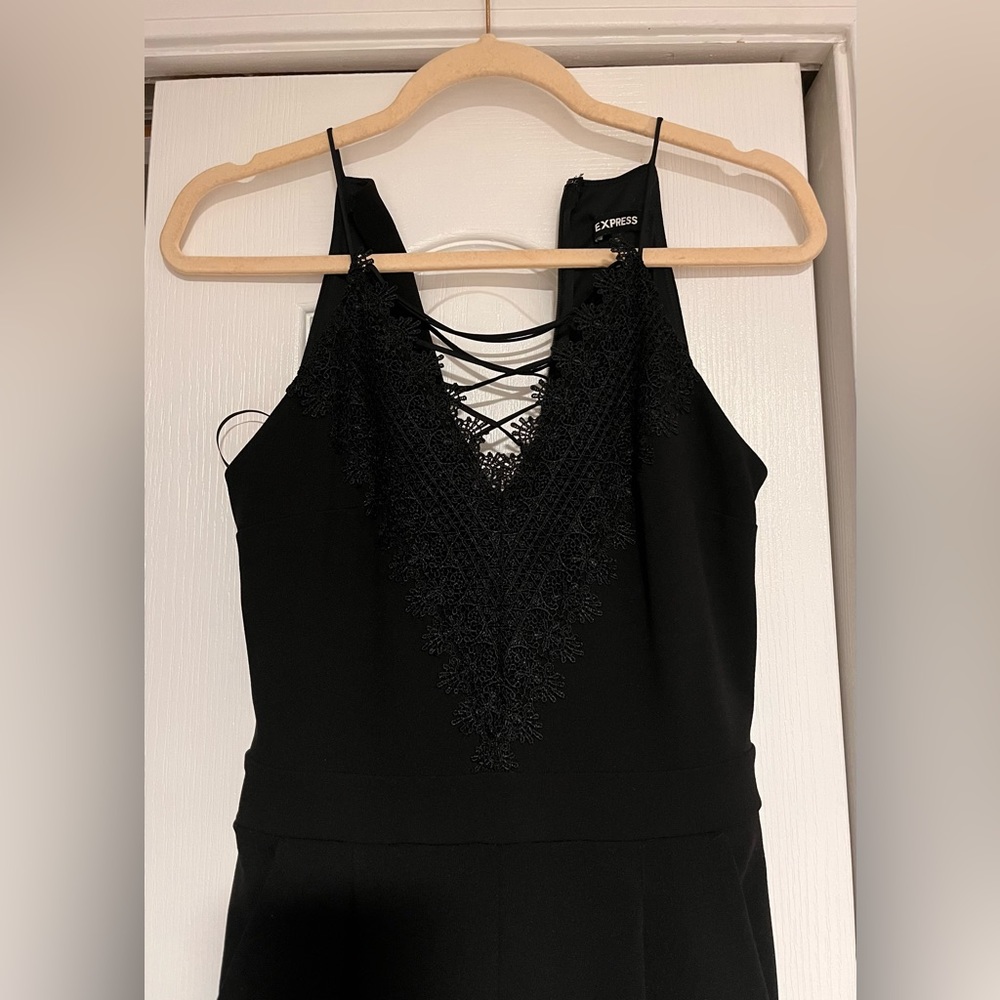 Black Lace-Front Jumpsuit